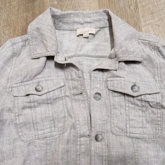 Loft Ann Taylor Gray Linen Blend Jacket Wide Sleeves - Picture 7 of 9